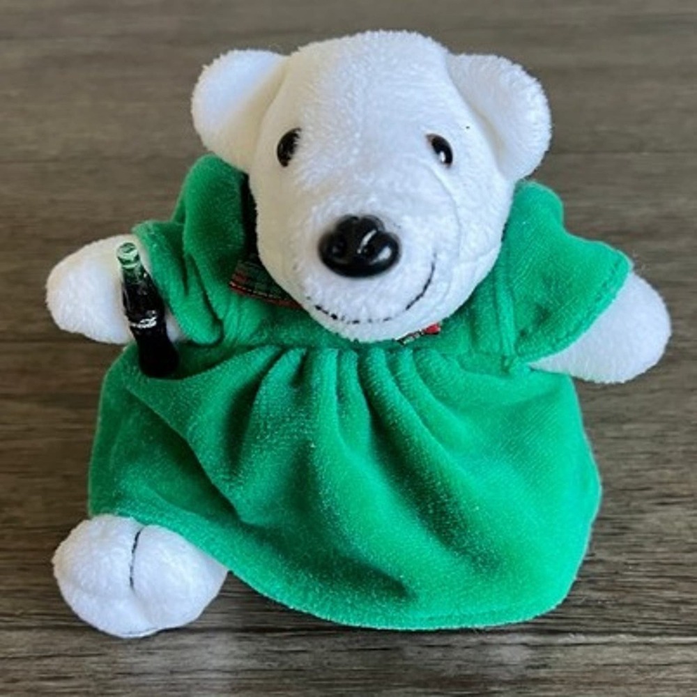 Coca-Cola Polar Bear with Green Dress and Holiday Scarf Plush - Picture 1 of 4
